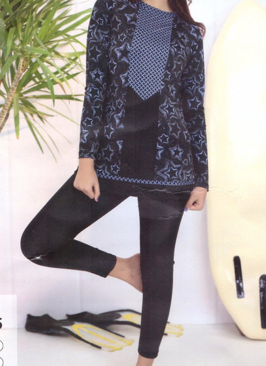 بوركيني "نسيج النجوم" من Athlete Home: مايوه شرعي نسائي أنيق بتغطية كاملة، تصميم نجوم وهندسي، سريع الجفاف وحماية من الشمس، ملابس سباحة عصرية في مصر