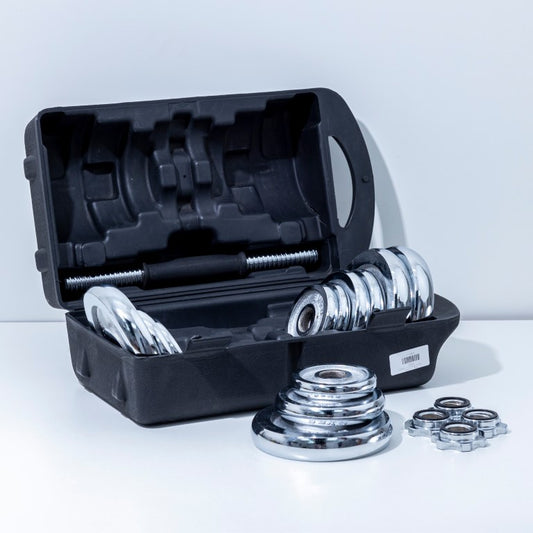 Athlete Home Pro Chrome Adjustable Dumbbell Set | Complete Home Gym Weight Kit with Carry Case | Perfect for Full Body Workouts, Strength Training & Bodybuilding  2 Hand Bars and Plates