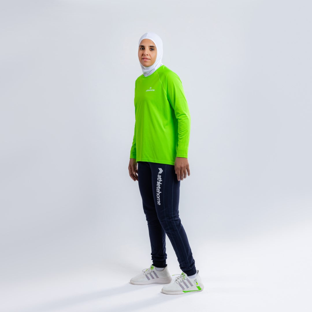 Breathable & Comfortable Workout Shirt for Women | Athlete Home | Green Long Sleeve Design