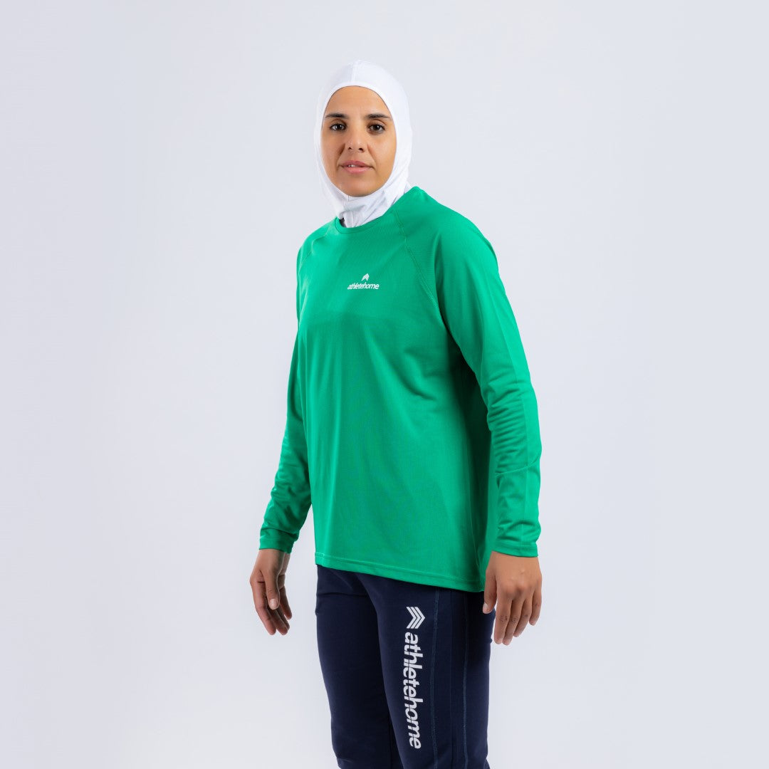 Breathable & Comfortable Workout Shirt for Women | Athlete Home | Green Long Sleeve Design