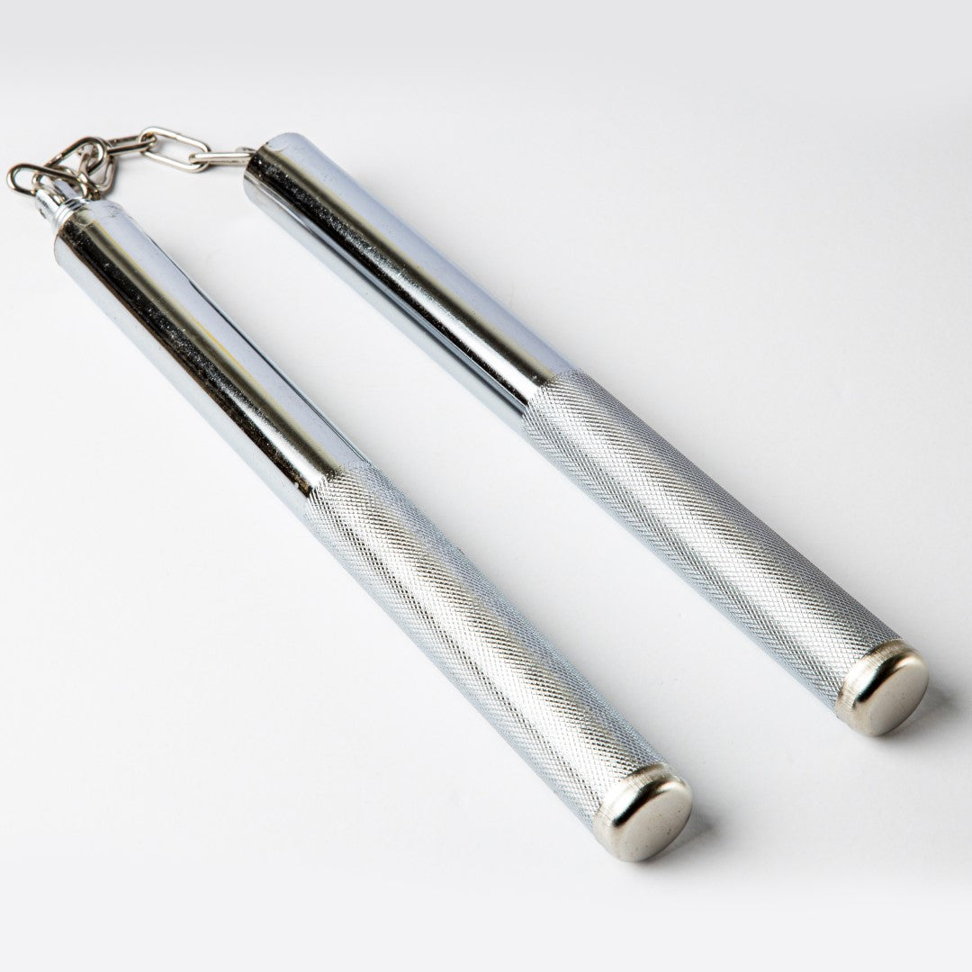 Heavy-Duty Chrome Steel Nunchaku - Professional Metal Nunchucks with Knurled Grip for Martial Arts, Forearm Strength & Coordination Training