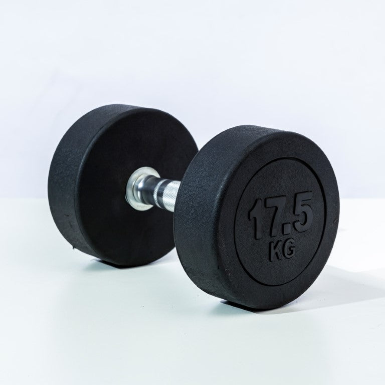 Professional Round Rubber Dumbbell with Knurled Steel Handle - Premium Free Weight for Home & Gym Strength Training, Toning, and Body Sculpting