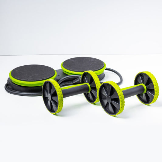 جهاز Revoflex Xtreme الرياضي المتكامل | عجلة بطن مساعدة مع أحزمة مقاومة للبطن، الذراعين، الصدر والكتفين | نظام جيم منزلي محمول