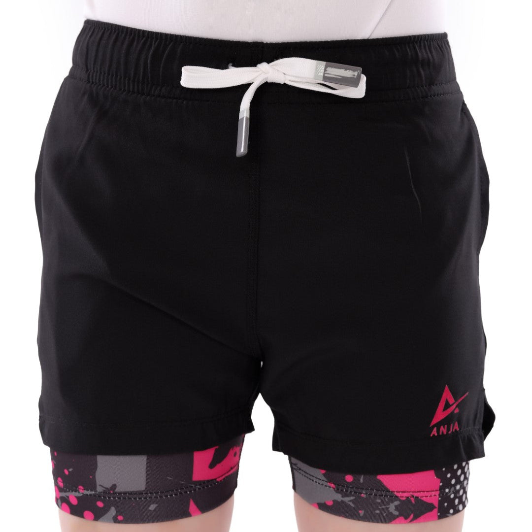 Athlete Home "Impact" Girls' 2-in-1 Performance Shorts | Training Shorts with Built-in Compression Tights