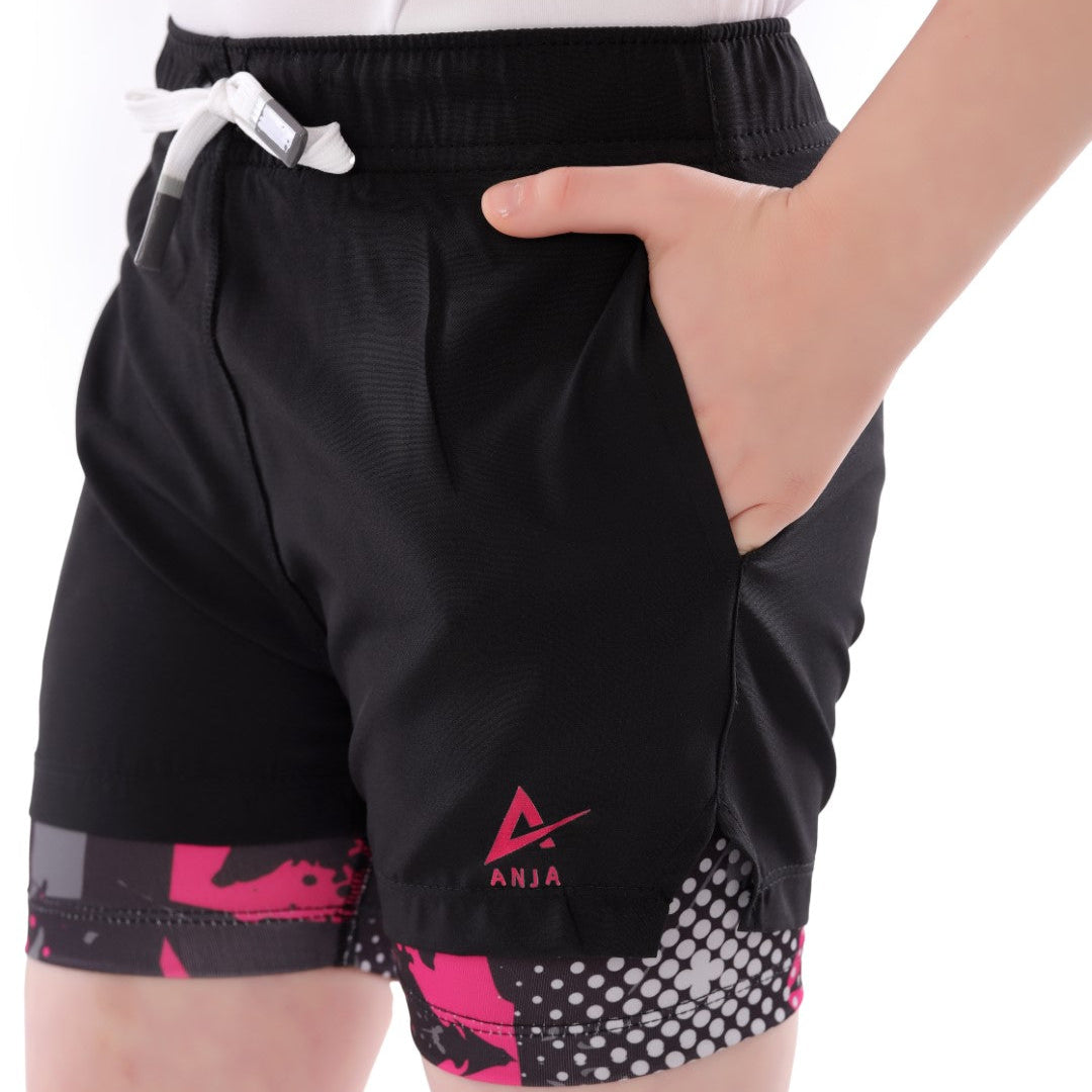 Athlete Home "Impact" Girls' 2-in-1 Performance Shorts | Training Shorts with Built-in Compression Tights