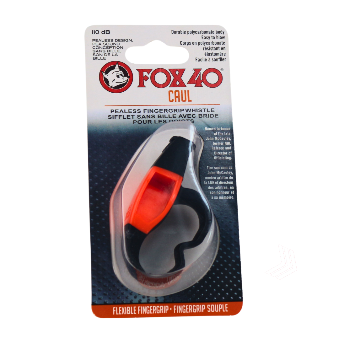 صفارة Fox 40 Caul بقبضة الأصبع | صفارة أمان احترافية بدون كرة بقوة 110 ديسيبل للمدربين والحكام | صوت عالٍ وموثوق وتحكم بدون استخدام اليدين