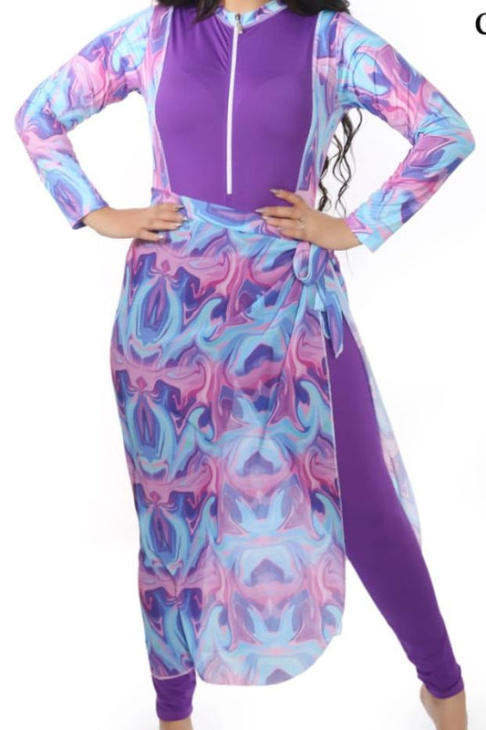 بوركيني "دوامة الجمشت" من Athlete Home: مايوه شرعي نسائي أنيق من 4 قطع مع تنورة لف، سريع الجفاف وحماية من الشمس، ملابس سباحة عصرية في مصر