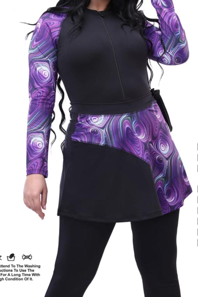 بوركيني "ازدهار الطاقة" من Athlete Home: مايوه شرعي نسائي عصري بطبعة مجردة، تغطية كاملة وقماش سريع الجفاف، ملابس سباحة إسلامية في مصر