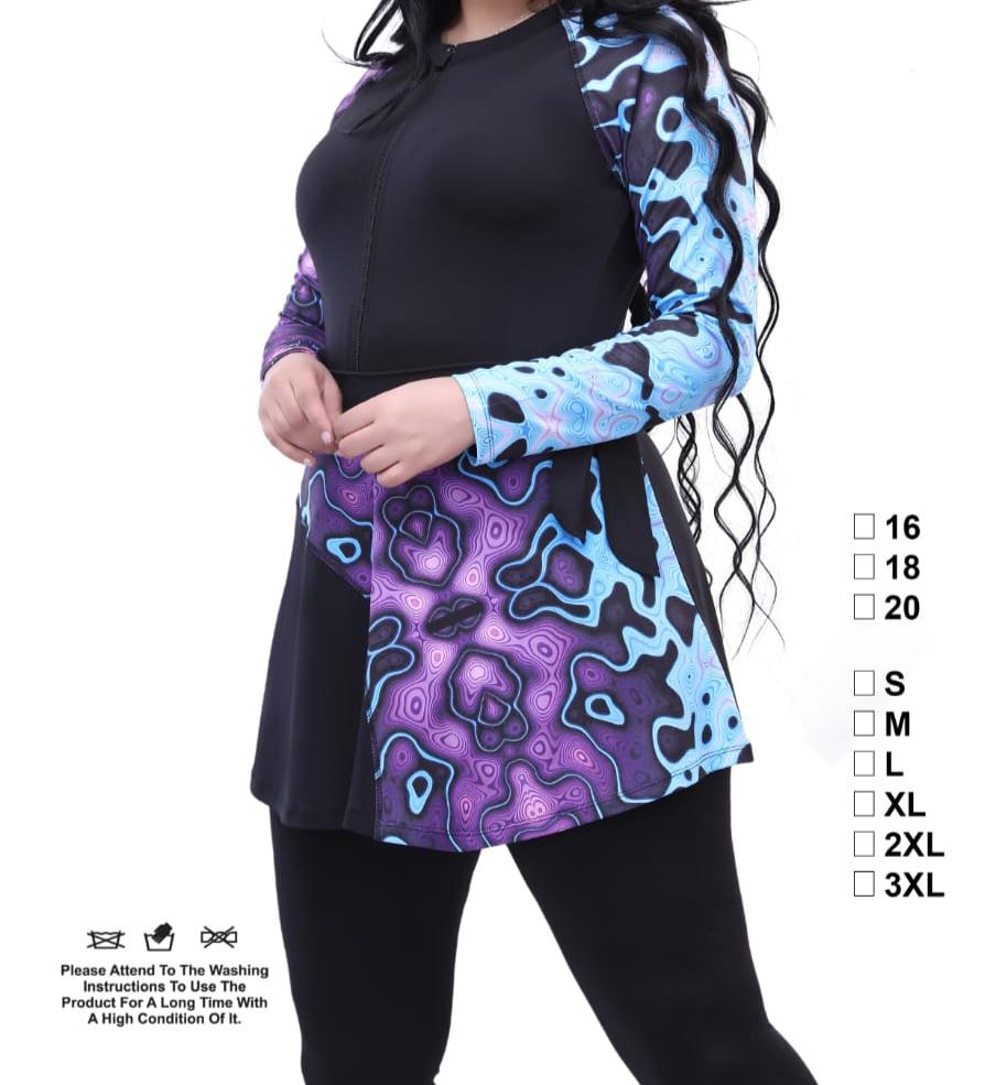 بوركيني "ازدهار الطاقة" من Athlete Home: مايوه شرعي نسائي عصري بطبعة مجردة، تغطية كاملة وقماش سريع الجفاف، ملابس سباحة إسلامية في مصر