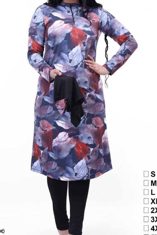 بوركيني "ازدهار الخريف" من Athlete Home: مايوه شرعي نسائي أنيق بطبعة أوراق الشجر، تونيك وليجنز وبونيه، سريع الجفاف وحماية من الشمس في مصر