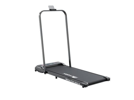 Modern lightweight treadmill with a sleek design and removable handles for easy storage."