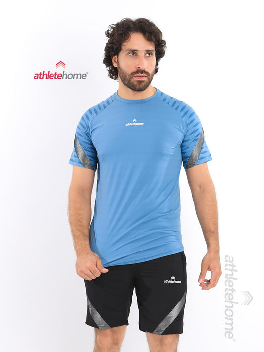 طقم 'فيلوسيتي' للأداء الرياضي للرجال من Athlete Home | تيشيرت جيم يسمح بالتهوية (أزرق سماوي) وشورت رياضي | للجري، تمارين HIIT ورفع الأثقال في مصر