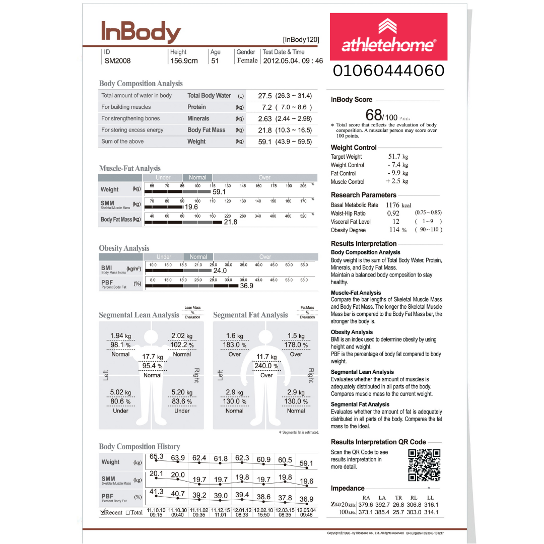 تحليل تكوين الجسم الاحترافي بجهاز InBody 120 من Athlete Home | قياس دقيق لكتلة العضلات ونسبة الدهون ومعدل الأيض | تتبع تقدمك الرياضي بدقة علمية