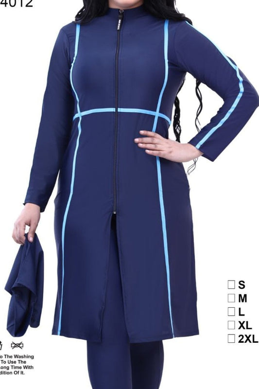 بوركيني "ستريملاين" الكحلي من Athlete Home: مايوه شرعي نسائي عالي الأداء بسحاب أمامي وخطوط انسيابية، سريع الجفاف بتغطية كاملة للسباحة في مصر