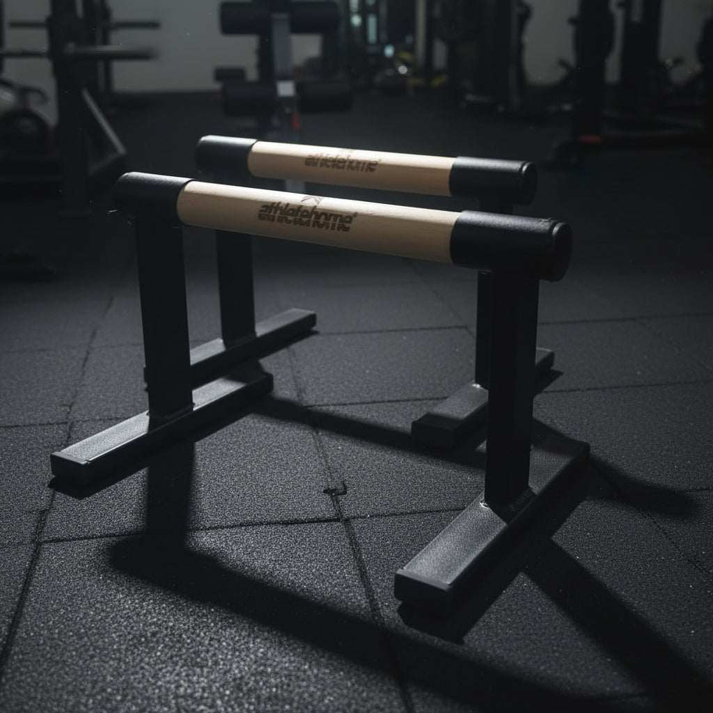 Athlete Home Wooden Parallettes Bars for Calisthenics, Push-Ups, Dips & Handstand Training – Durable Steel Base & Non-Slip Grip