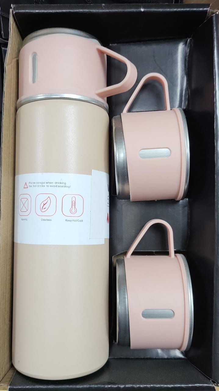 Premium Vacuum Insulated Stainless Steel Thermos Bottle with 3 Cups – Hot & Cold Sports Flask for Gym, Workouts, Travel & Outdoor Training