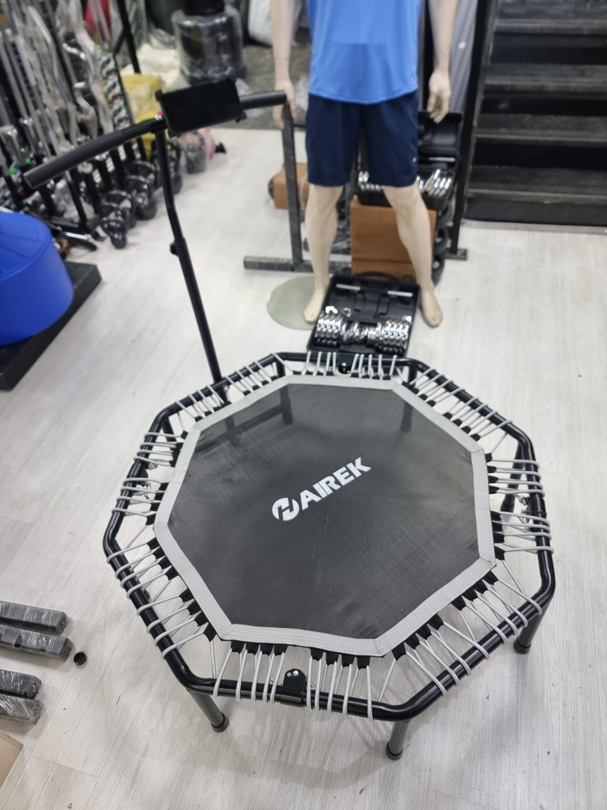 Airek Hexagonal Fitness Trampoline with Stability Handle Bar & Phone Mount – Heavy-Duty Foldable Rebounder for High-Intensity Cardio & Low-Impact Home Workouts (160 kg Capacity)