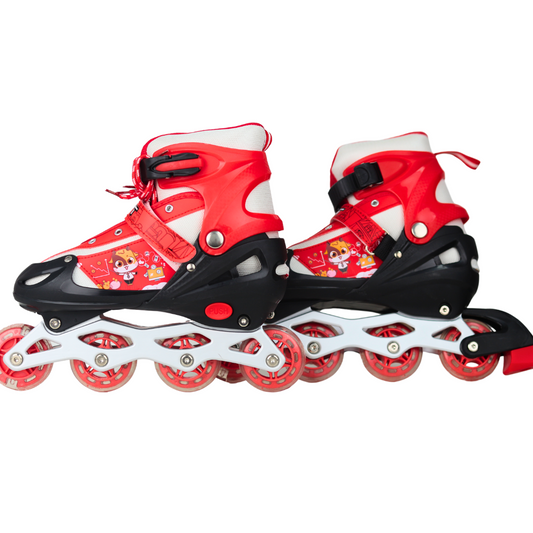 سكيت باتيناج Athlete Home القابل للتعديل للأطفال - حذاء تزلج عالي الأداء للأولاد والبنات بنظام أمان ثلاثي | سكيت متين ومريح للمبتدئين لبناء لياقة بدنية مدى الحياة | أحمر وأبيض