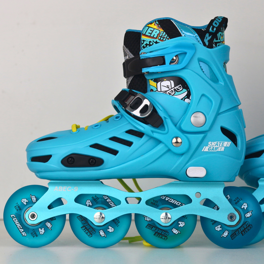 سكيت كوجر جيمر الاحترافي | باتيناج إنلاين عالي الأداء قابل للتعديل مع رمان بلي ABEC-9 | سكيت للجنسين للياقة البدنية والتزلج في المدينة للسرعة والتحكم - أزرق سماوي