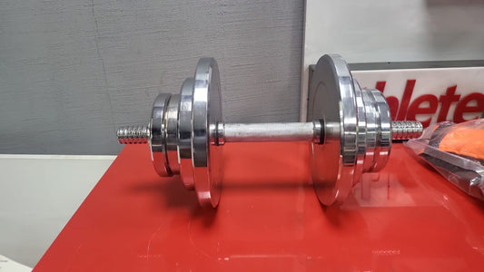 Athlete Home Adjustable Nickel Chrome Dumbbell Set | Premium Knurled Chrome Bar & Spinlock Collars | Colorful Weight Plates for Home Gym Strength Training & Full-Body Workouts