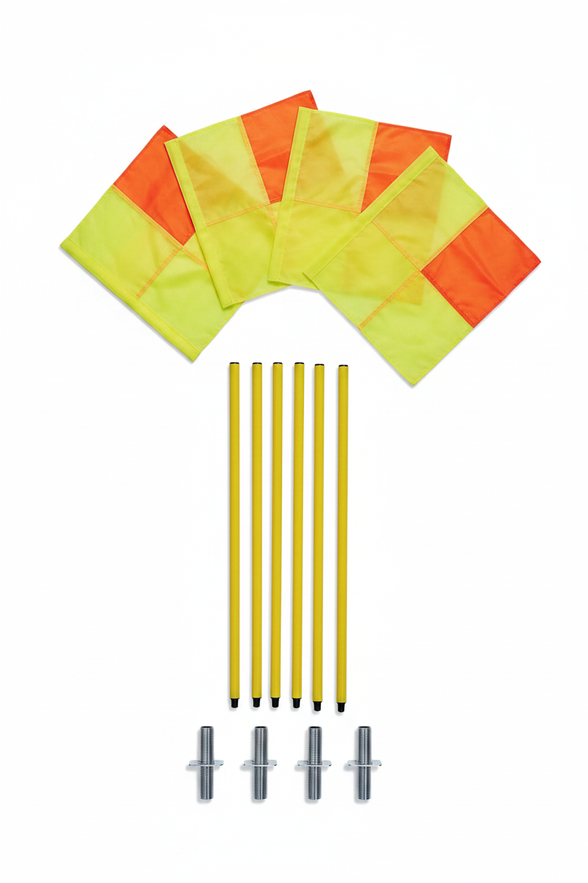 Professional Football Corner Flags Set with Ground Spikes and Spring-Loaded Bases – Heavy Duty Agility and Field Training Boundary Markers for Soccer Drills and Official Matches Linesman's Flag