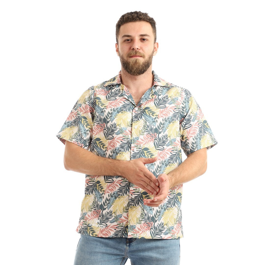 Athlete Home Men's Tropical Print Shirt | Short Sleeve Button-Down | Casual & Stylish