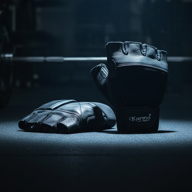 Karma Sport Pro-Grip Weightlifting Gloves | Padded Leather Palm & Secure Wrist Support for Gym, Cross-Training & Powerlifting | Durable Fingerless Workout Gloves for Men & Women in Egypt