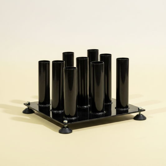حامل بارات حديد أرضي عمودي تسع فتحات – ستاند تنظيم البارات الأولمبية وهوم جيم من الفولاذ الصلب لحماية المعدات وتوفير مساحة صالة الجيم والمنزل - رف الأثقال الحديدية الأرضي