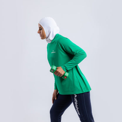 Breathable & Comfortable Workout Shirt for Women | Athlete Home | Green Long Sleeve Design