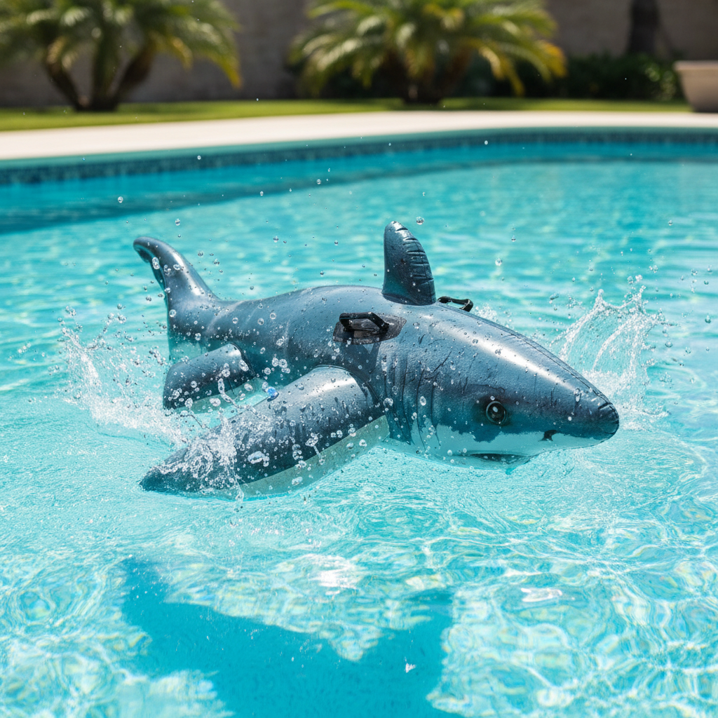 Great White Rider" Kids Inflatable Pool Float | Heavy-Duty Ride-On Shark with Handles | Durable Vinyl for Pool & Beach Adventures