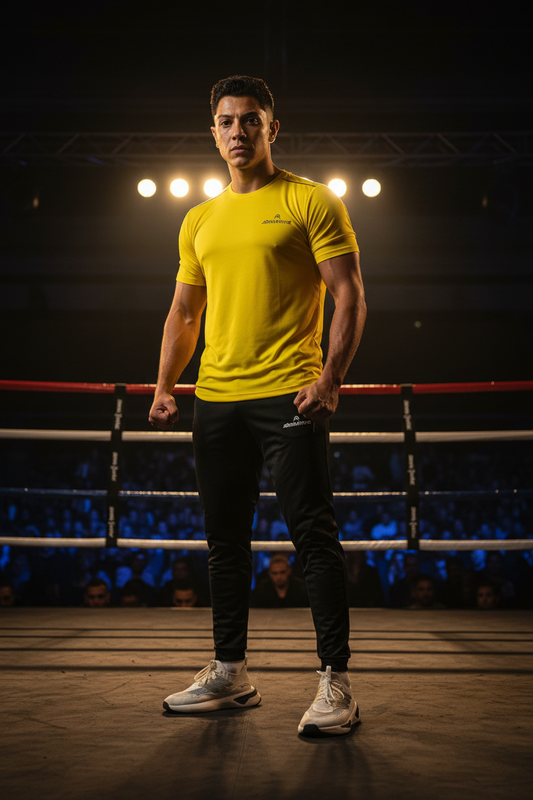 Athlete Home Men's Velocity Training Set: Endurance Striped Performance Tee & Tapered Jogger Pants | Lightweight Breathable Gym & Running Kit