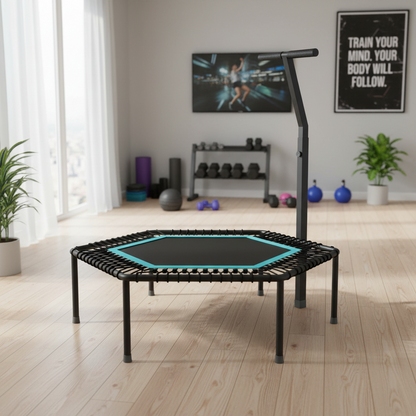 Athlete Home Hexagonal Pro Fitness Trampoline | Silent Bungee Rebounder with Adjustable Stability Bar | Low-Impact Cardio for Home Gym & HIIT Workouts
