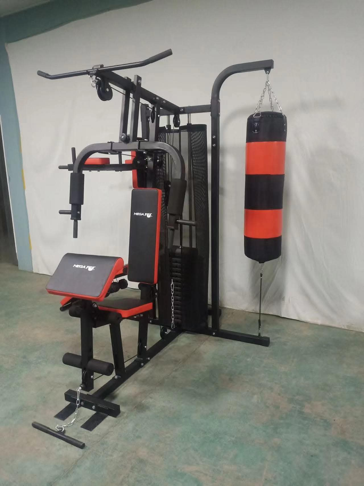 Mega Fox 68 kg Plates Home Gym Multi-Station with Punching Bag - All-in-One Home Gym Equipment for Strength Training, Weightlifting, Boxing, and Full Body Workouts - Perfect for Chest Press, Lat Pulldowns, Leg Extensions, and More in Egypt