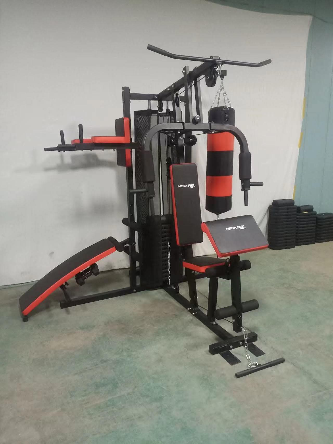 Mega Fox 68 kg Plates Home Gym Multi-Station with Punching Bag - All-in-One Home Gym Equipment for Strength Training, Weightlifting, Boxing, and Full Body Workouts - Perfect for Chest Press, Lat Pulldowns, Leg Extensions, and More in Egypt