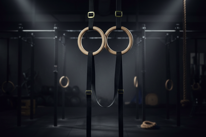 Professional Wooden Gymnastics Rings for Calisthenics, CrossFit & Full Body Strength Training - Includes Heavy-Duty Adjustable Cam Buckle Straps