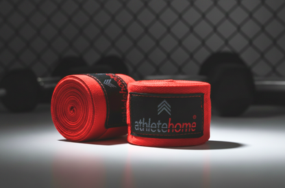 رباط يد احترافي من Athlete Home مقاس 180 بوصة | باندج ملاكمة قطني شبه مرن باللون الأحمر لرياضات الفنون القتالية المختلطة، الملاكمة، والمواي تاي | لدعم الرسغ وحماية مفاصل اليد