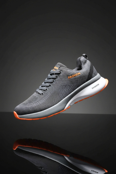 Lightweight Running Shoes for Men & Women – Breathable Mesh Gym Sneakers, Cushioned Walking & Training Shoes, Non-Slip Athletic Footwear for Running, Cardio, Fitness & Everyday Wear – Grey & Orange | Athlete Home