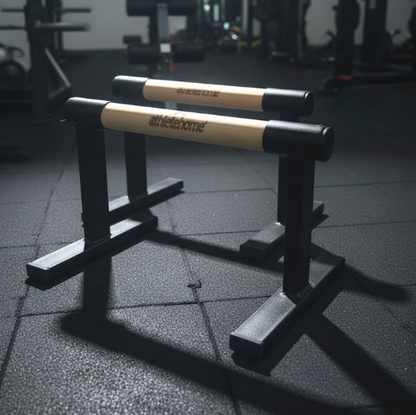 Athlete Home Wooden Parallettes Bars for Calisthenics, Push-Ups, Dips & Handstand Training – Durable Steel Base & Non-Slip Grip