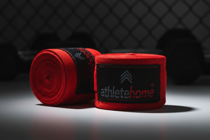Athlete Home Pro Hand Wraps 180" | Red Semi-Elastic Cotton Boxing Wraps for MMA, Muay Thai & Kickboxing | Professional Wrist Support & Knuckle Protection
