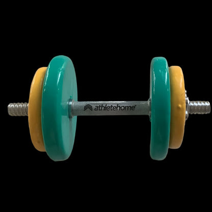 طقم دمبل فينيل قابل للتعديل من Athlete Home | بار كروم فاخر بمقبض محفور وأقفال محكمة | أقراص أوزان ملونة للجيم المنزلي وتمارين القوة لكامل الجسم