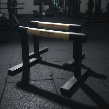 Athlete Home Wooden Parallettes Bars for Calisthenics, Push-Ups, Dips & Handstand Training – Durable Steel Base & Non-Slip Grip