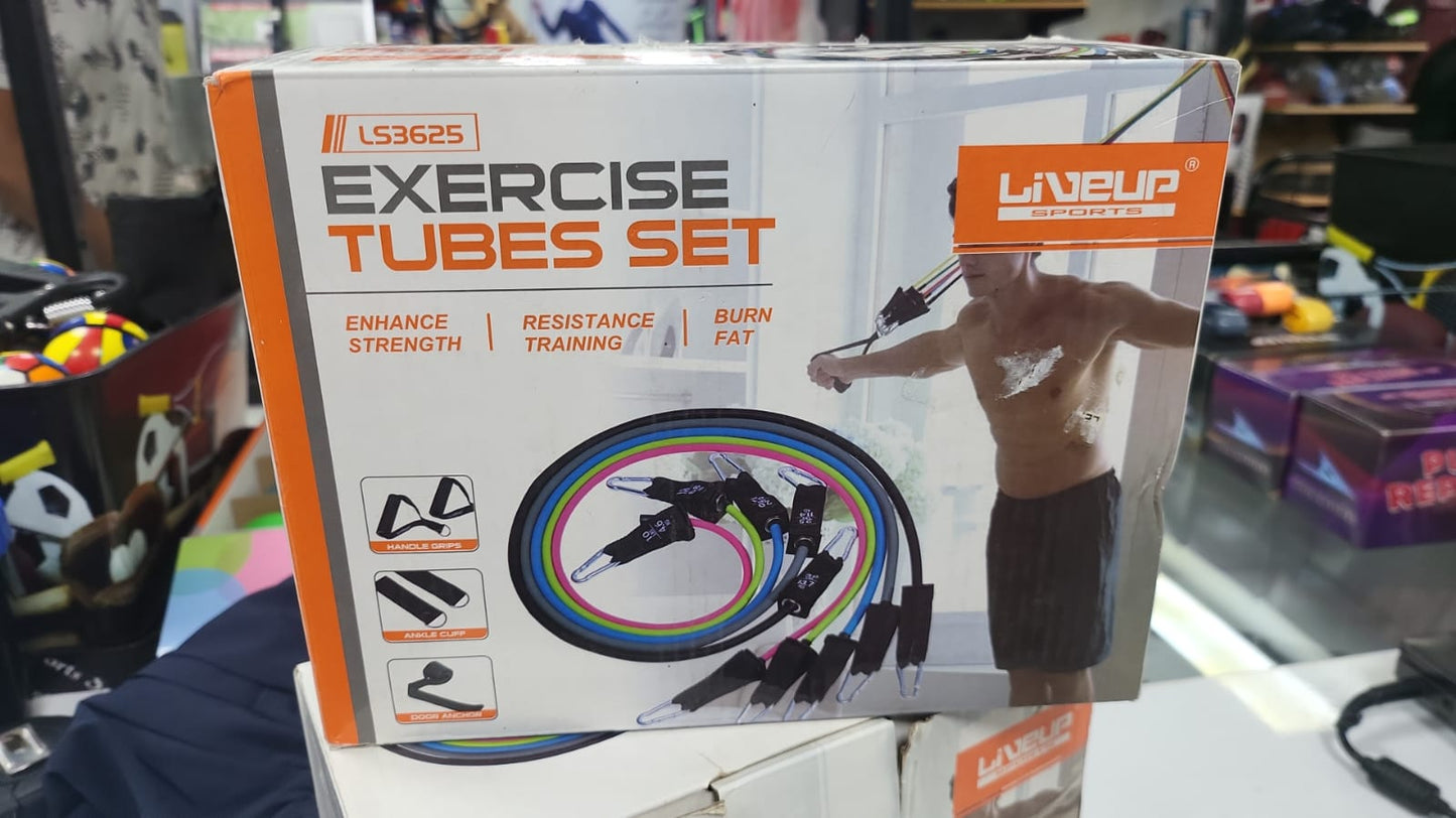 LiveUp Sports Exercise Tubes Set LS3625 – Resistance Bands with Handles, Door Anchor & Ankle Straps | Full Body Strength Training & Fat Burning Workout Kit