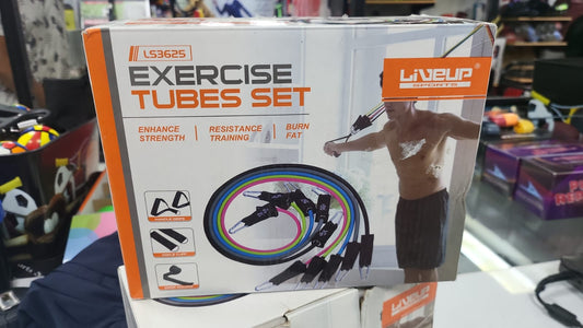 LiveUp Sports Exercise Tubes Set LS3625 – Resistance Bands with Handles, Door Anchor & Ankle Straps | Full Body Strength Training & Fat Burning Workout Kit