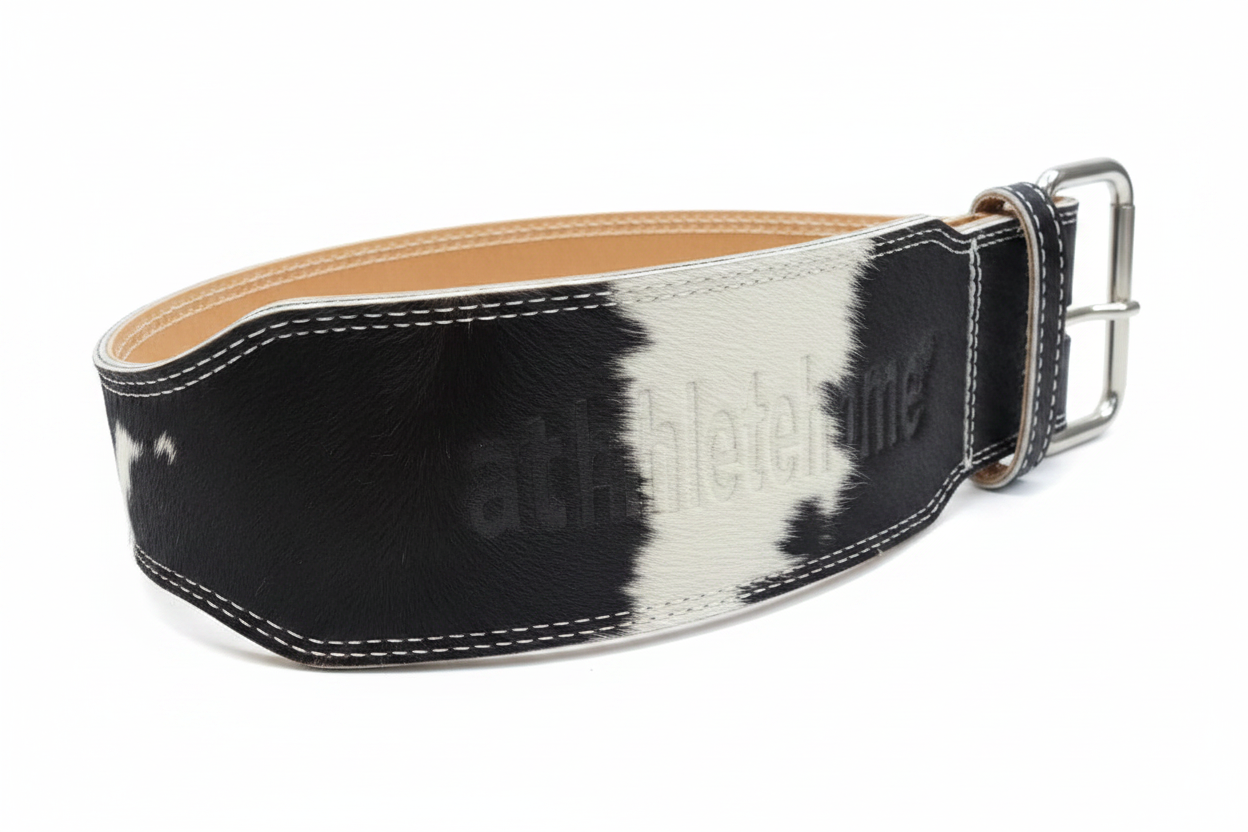Premium Cowhide Genuine Leather Weightlifting Belt – Hair-On Leather Back Support Belt for Squats, Deadlifts & Heavy Strength Training