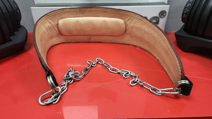 حزام تمارين الأوزان الجلد الطبيعي مع سلسلة حديد – حزام ديبس وبل أب احترافي لزيادة القوة وبناء العضلات