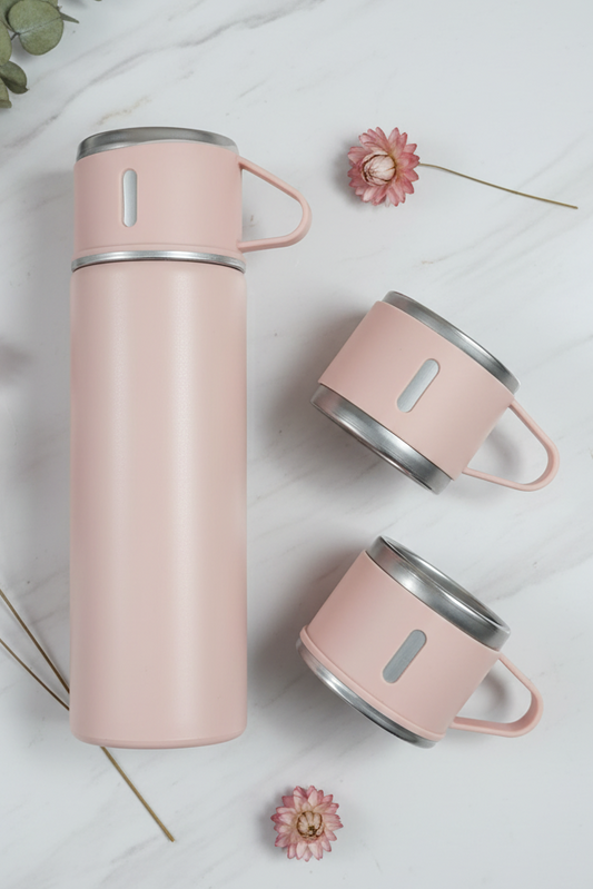 Premium Vacuum Insulated Stainless Steel Thermos Bottle with 3 Cups – Hot & Cold Sports Flask for Gym, Workouts, Travel & Outdoor Training