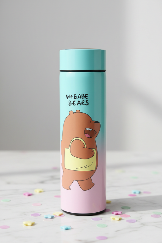 زجاجة مياه رياضية حرارية من الستانلس ستيل بتصميم We Bare Bears – مانعة للتسرب، تحافظ على البرودة والحرارة، مثالية للجيم، التمارين، والعمل اليومي