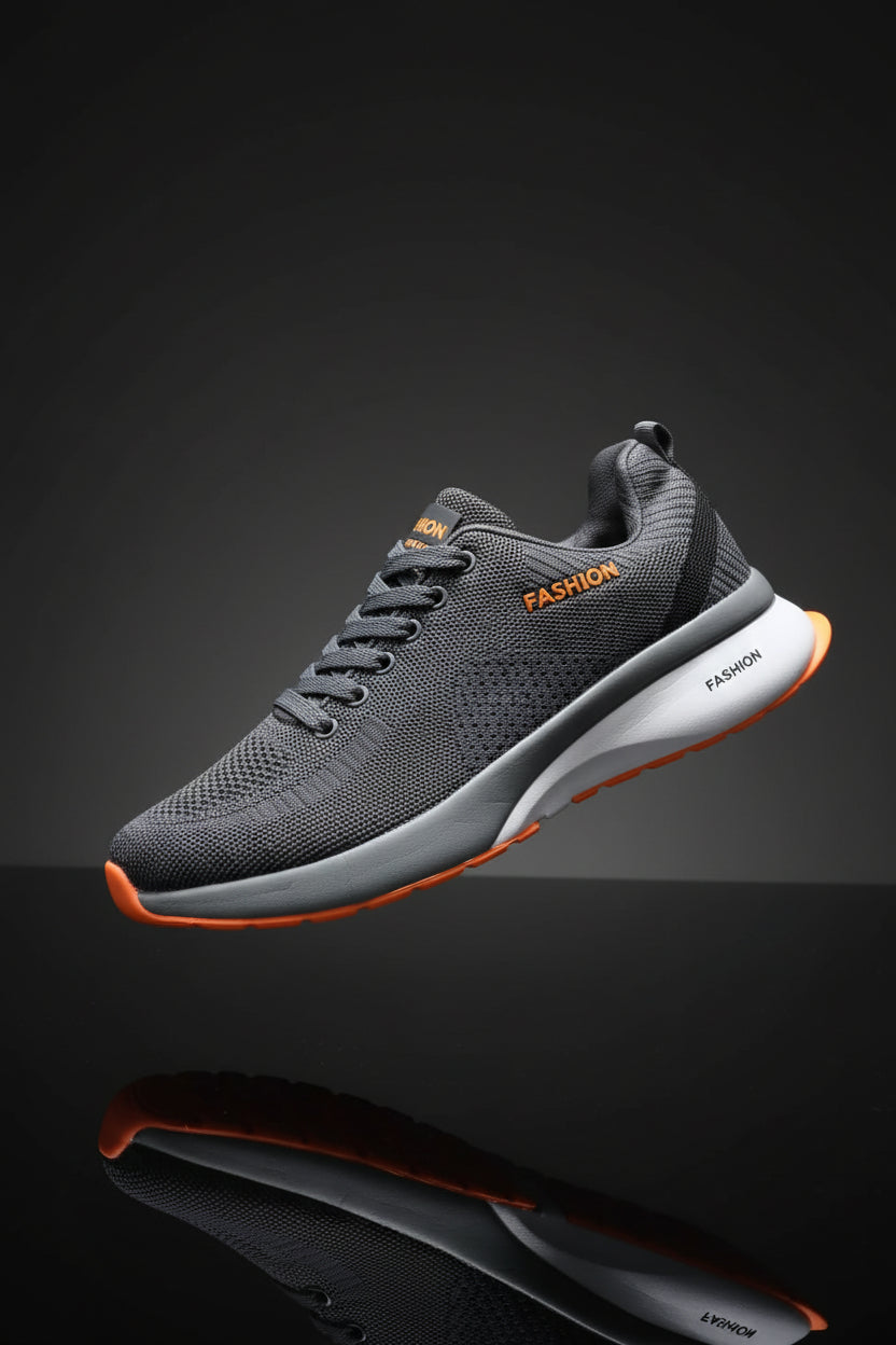 Lightweight Running Shoes for Men & Women – Breathable Mesh Gym Sneakers, Cushioned Walking & Training Shoes, Non-Slip Athletic Footwear for Running, Cardio, Fitness & Everyday Wear – Grey & Orange | Athlete Home