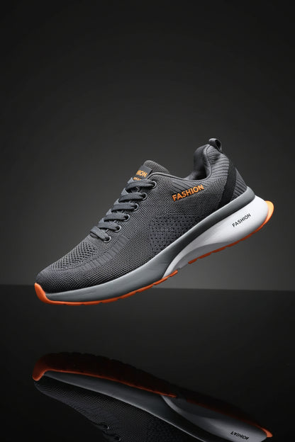 Lightweight Running Shoes for Men & Women – Breathable Mesh Gym Sneakers, Cushioned Walking & Training Shoes, Non-Slip Athletic Footwear for Running, Cardio, Fitness & Everyday Wear – Grey & Orange | Athlete Home