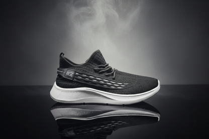 حذاء جري رياضي أثليت هوم أبكس نيت (Athlete Home Apex Knit) للرجال والنساء – حذاء رياضي خفيف الوزن ومسامي عالي الأداء للجري، الجيم والتمارين الشاملة (لون أسود/أبيض)